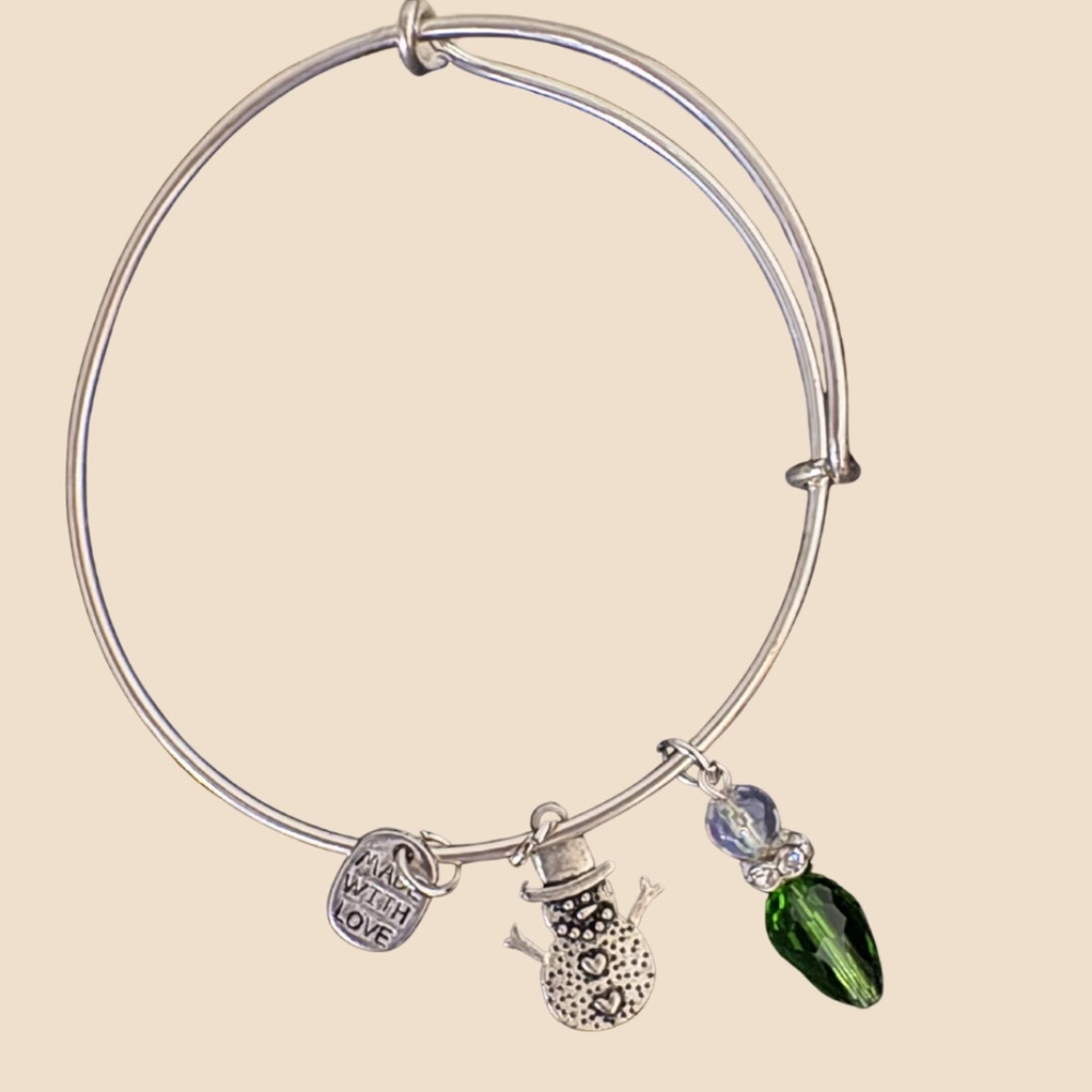 Alex and Ani Charm Silver Bangle – “Made With Love” Snowman - Silver Tone